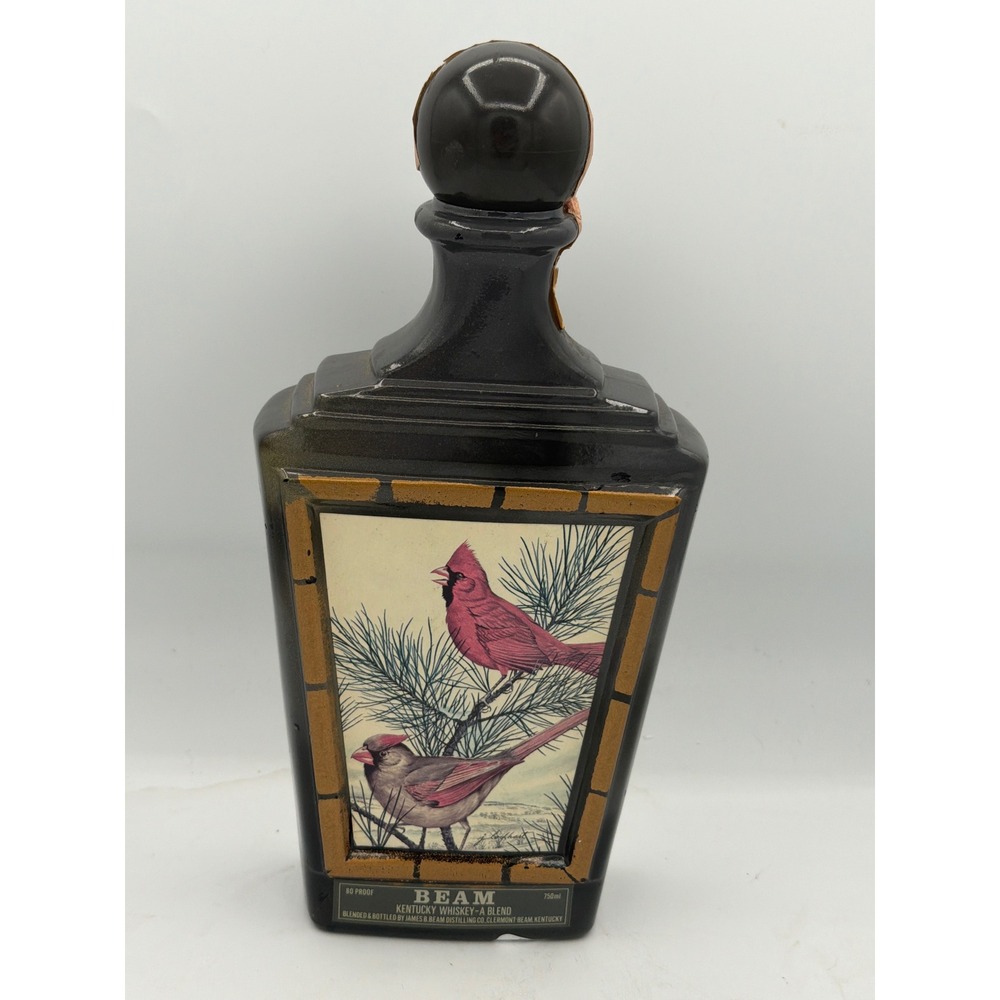 Jim Beam Kentucky Whiskey Decanter Cardinal Bird Wildlife Series Black Ceramic